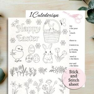 Easter Stick And Stitch Embroidery Patterns  Eaater Bunny Eggs & Chick Embroider